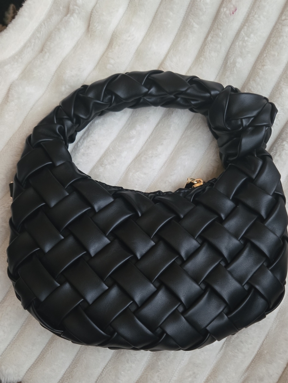 Woven Hobo Clutch Soft Leather little Black Bag - Picture 6 of 9